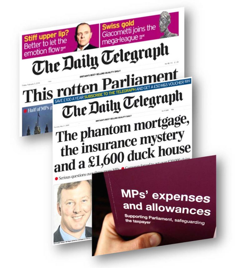 Newspaper front pages about MPs’ expenses