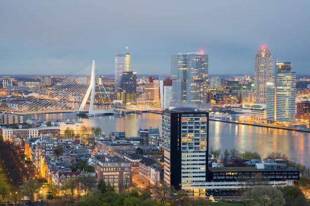 Rotterdam Skyline at night in Netherlands