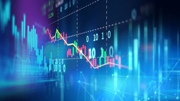 A financial chart with data lines and figures