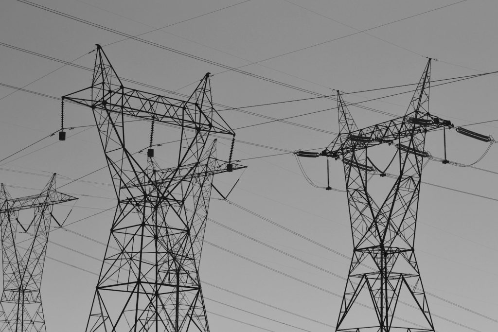Electricity pylons and power lines against the sky